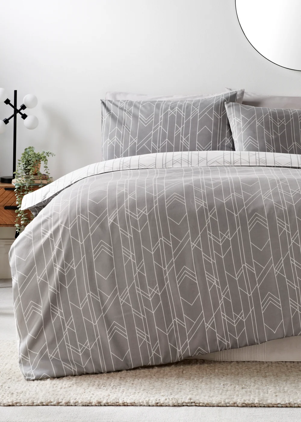 Grey Linear Chevron Reversible Duvet Cover - Single Image 1