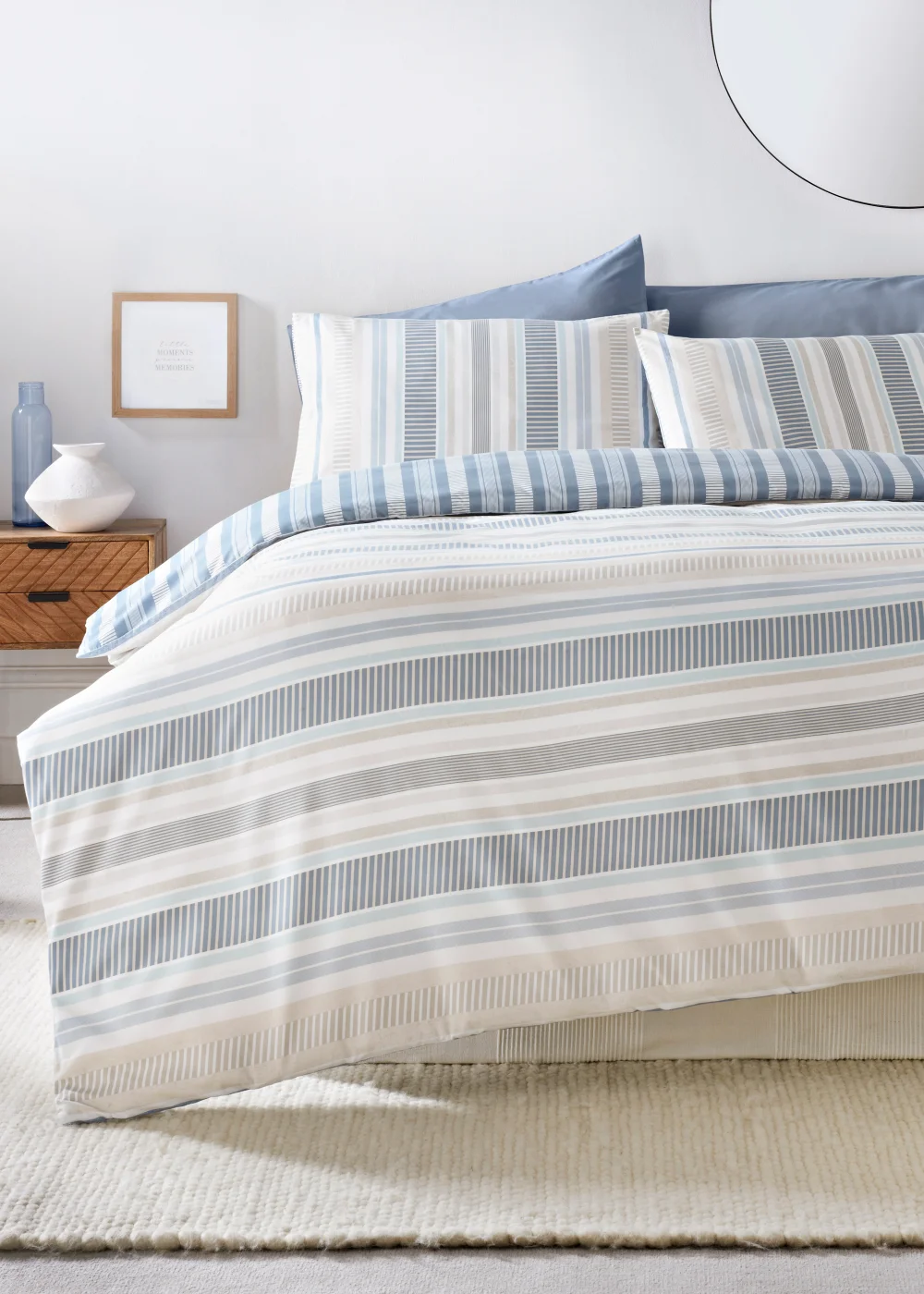 Blue Broken Stripe Reversible Duvet Cover - Single Image 1