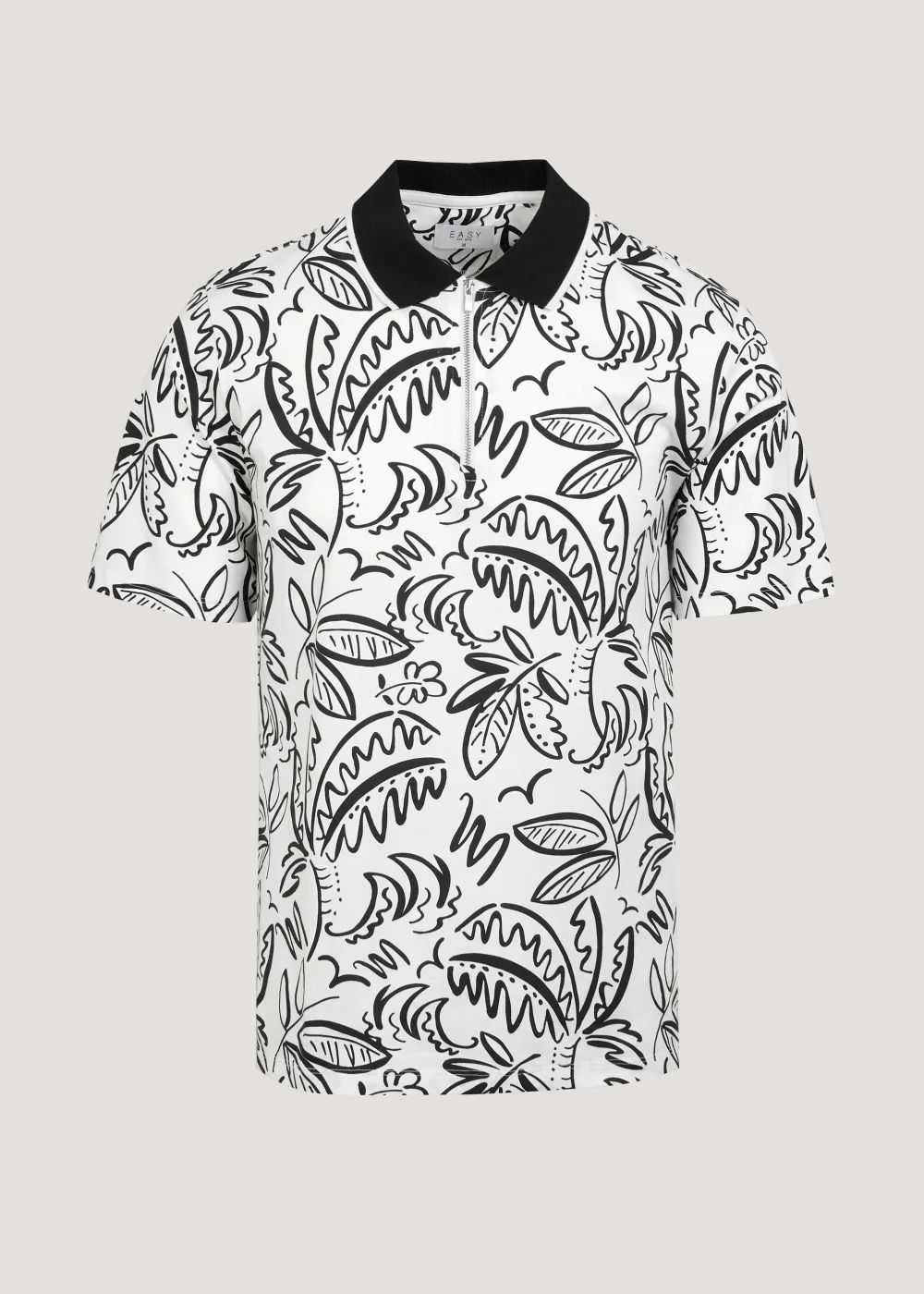 White & Black Abstract Print Polo Shirt - S Image 1