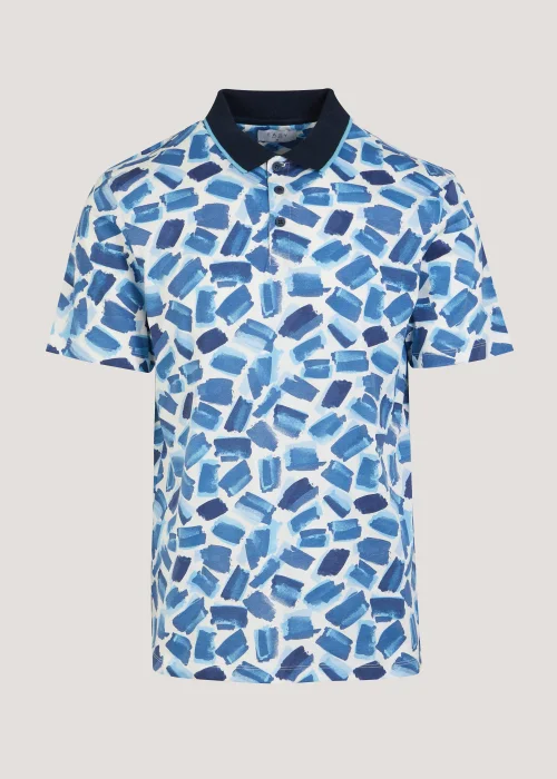 Blue Abstract Print Polo Shirt - S Image 5