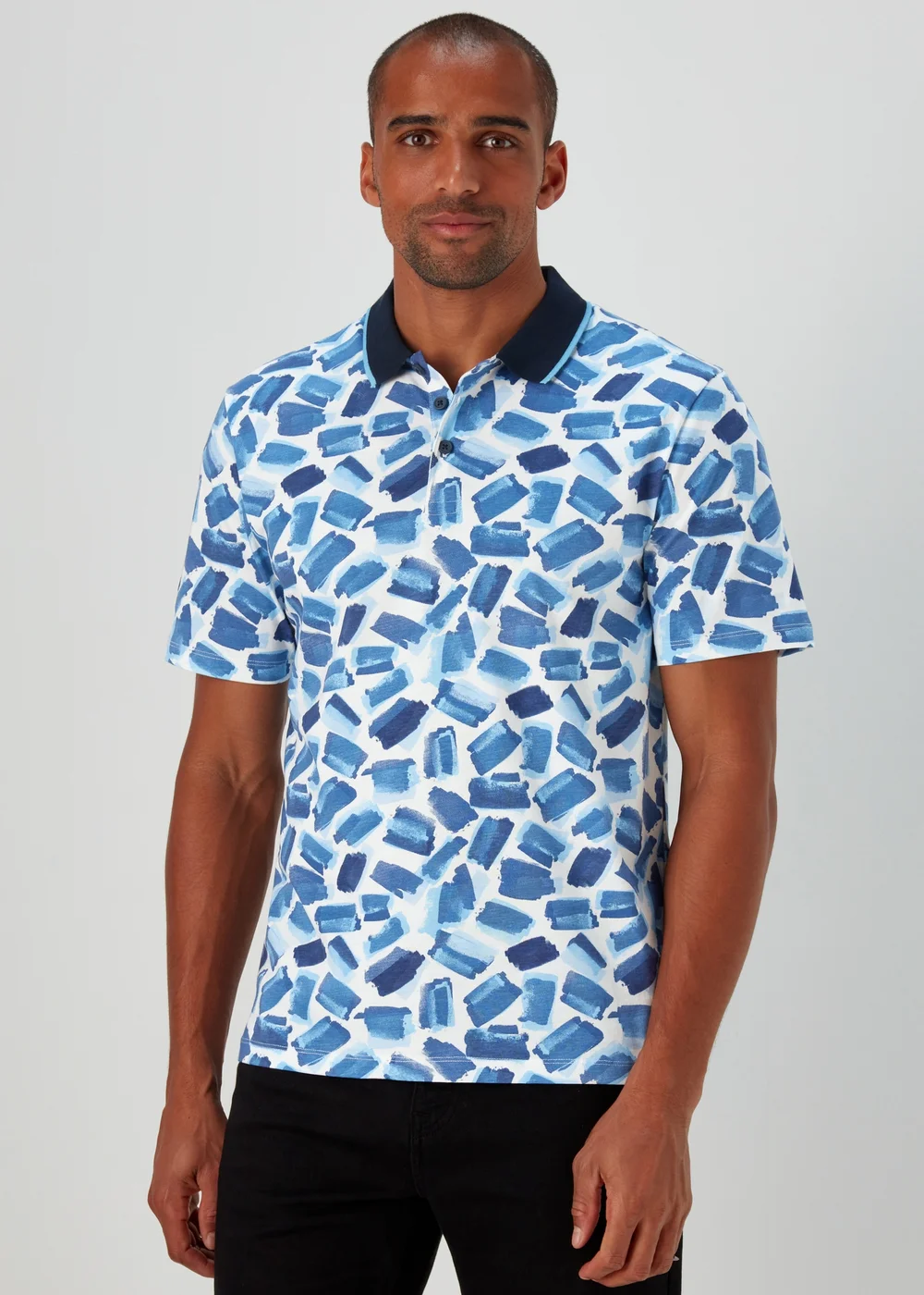 Blue Abstract Print Polo Shirt - S Image 1