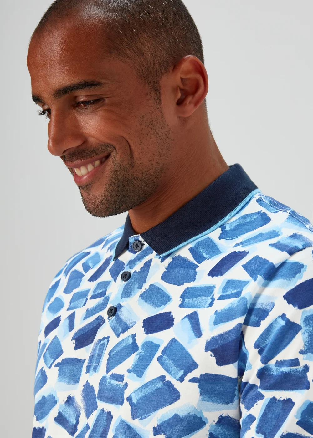 Blue Abstract Print Polo Shirt - S Image 3