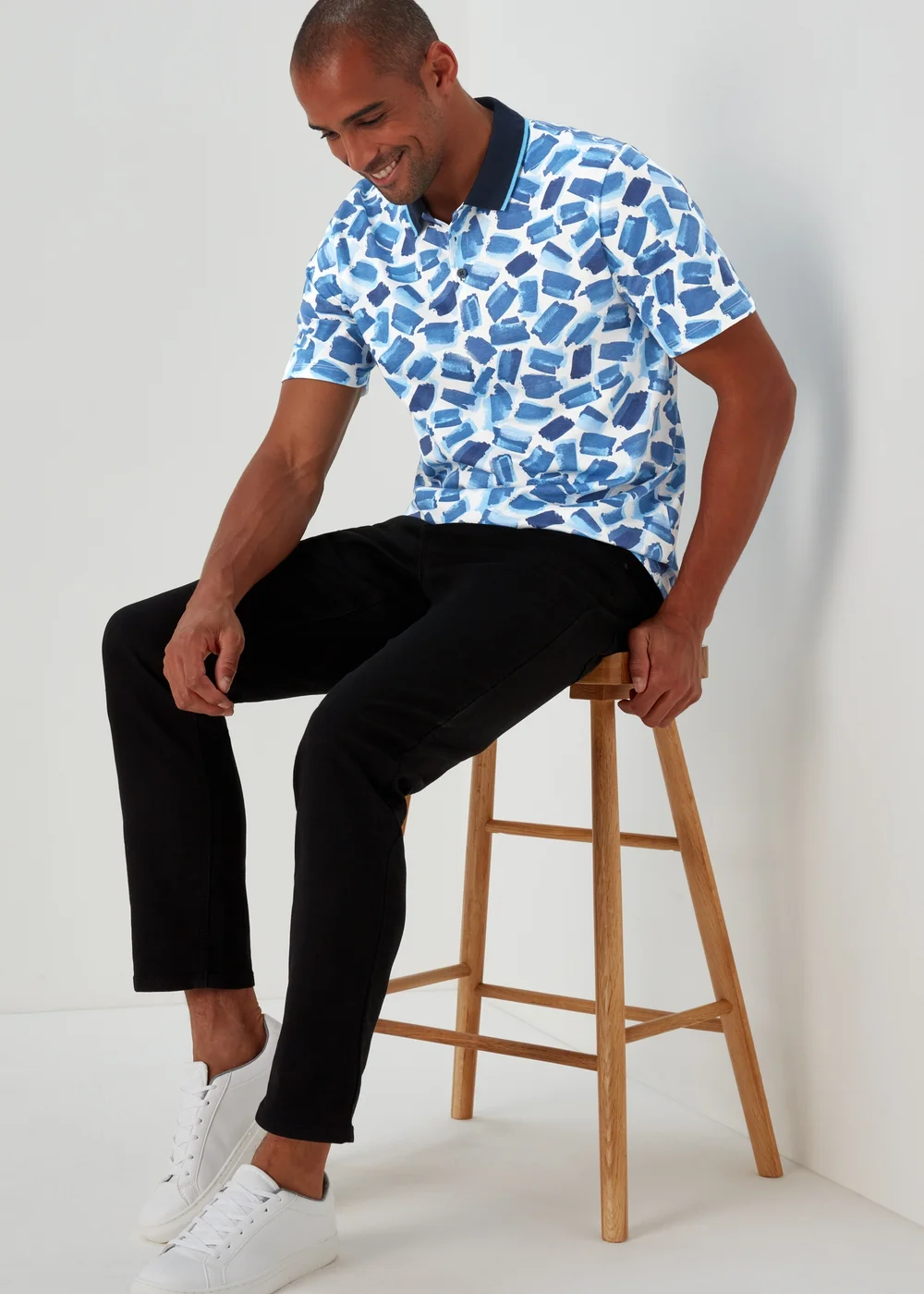 Blue Abstract Print Polo Shirt - S Image 4