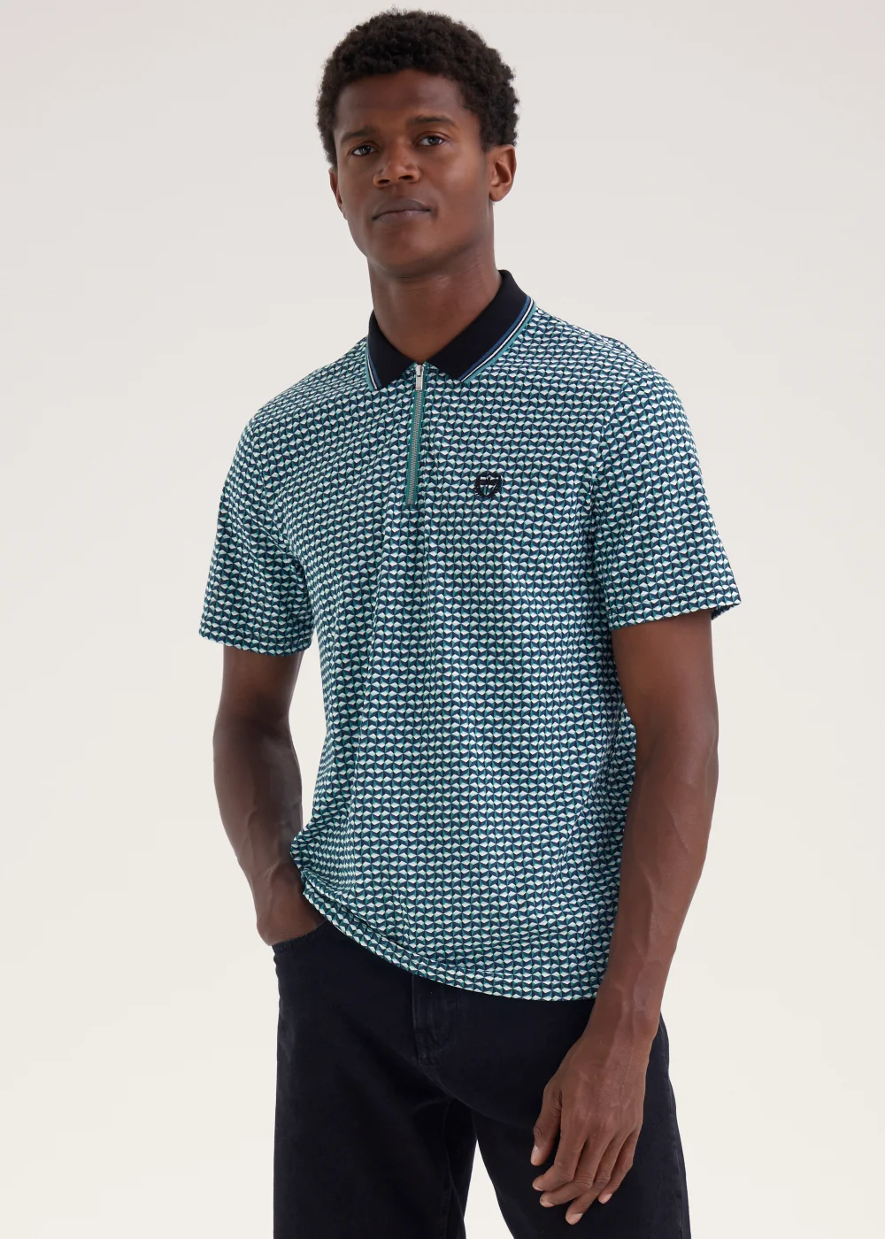 Teal Print Polo Shirt - S Image 1