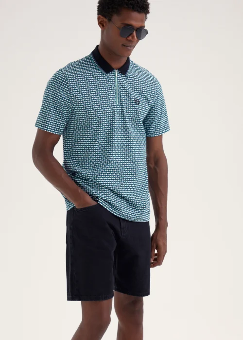 Teal Print Polo Shirt - S Image 4