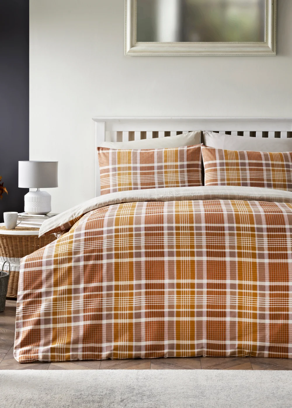 Orange Check Brushed Duvet Cover - Single Image 1