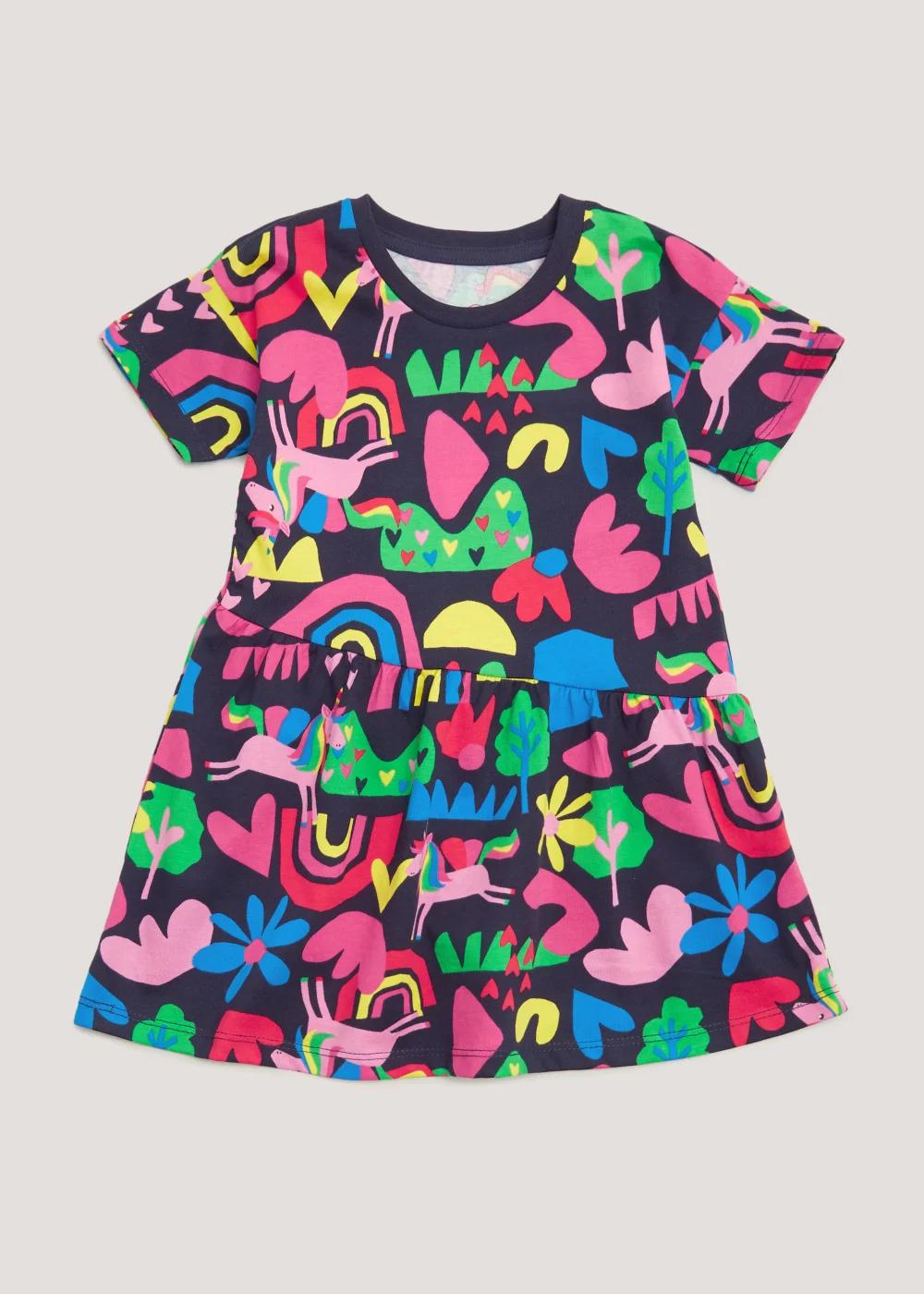 Girls Navy Unicorn Print Dress (9mths-6yrs) - 1.5-2 Yrs Image 1