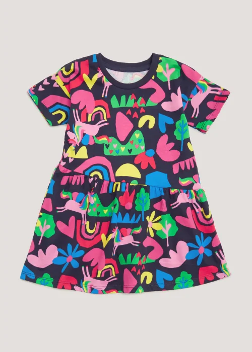 Girls Navy Unicorn Print Dress (9mths-6yrs) - 1.5-2 Yrs Image 1