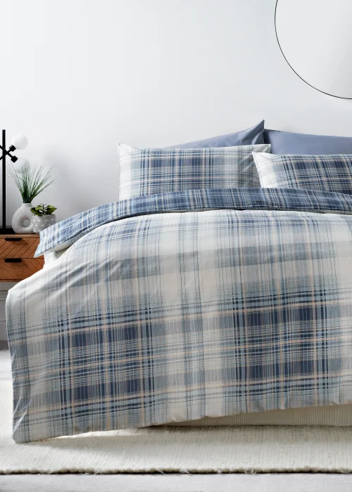 Blue Fine Check Duvet Cover - Single Image 1