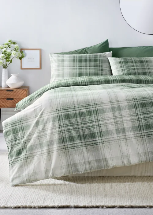 Green Fine Check Duvet Cover - Single Image 1