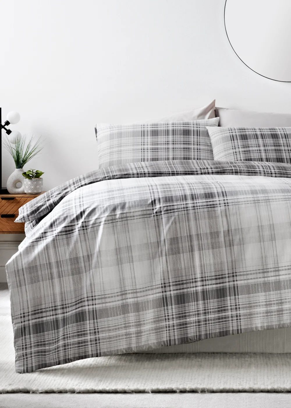 Grey Fine Check Duvet Set - Single Image 1