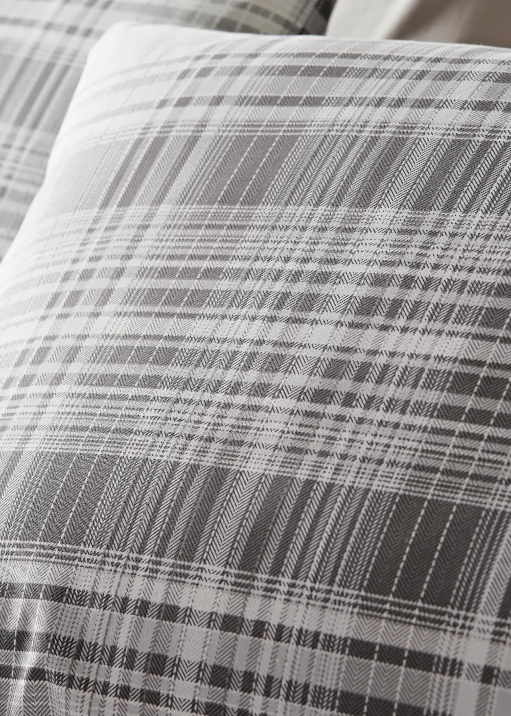 Grey Fine Check Duvet Set - Single Image 3