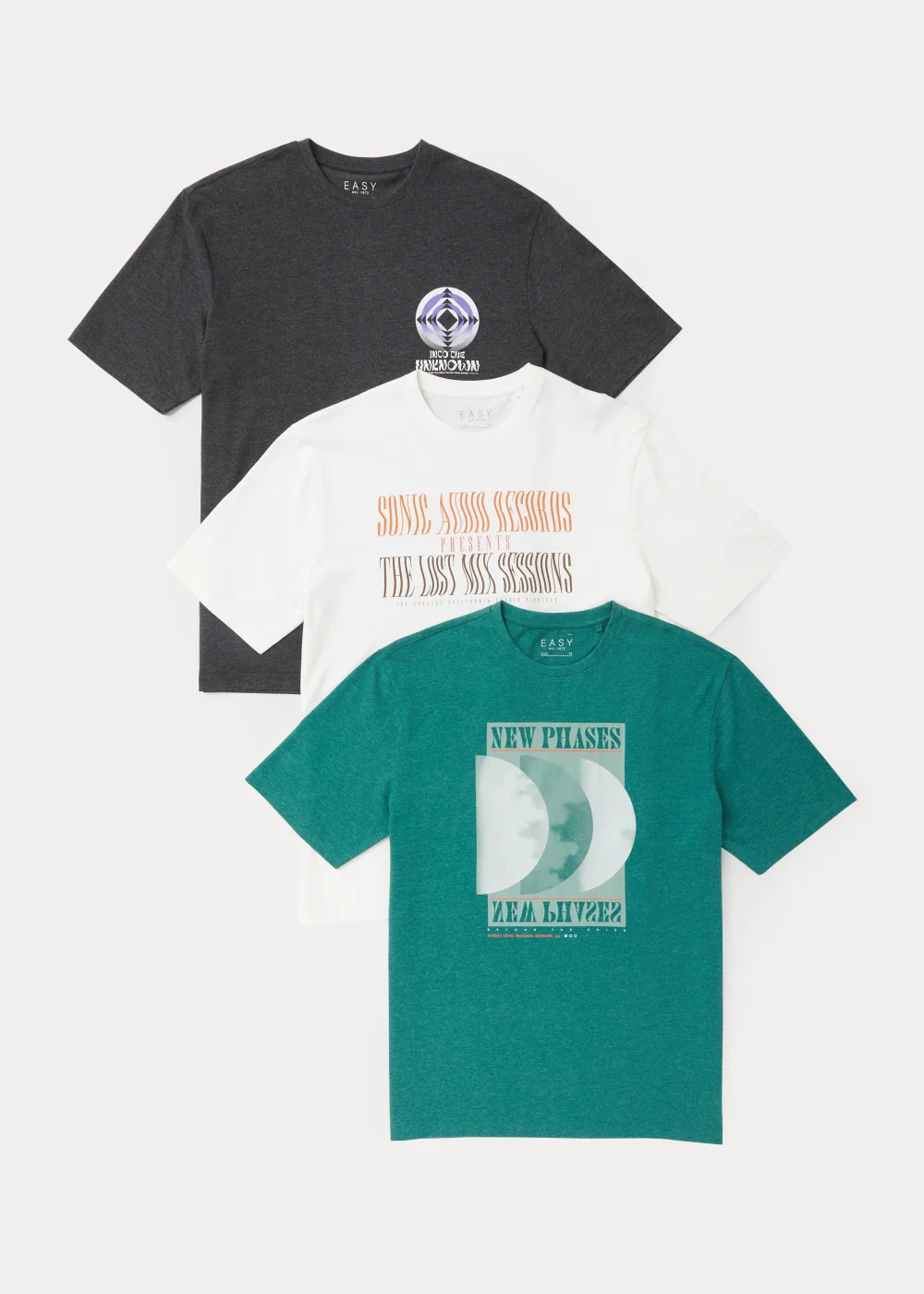 3 Pack Multicoloured Distortion Print T-Shirts - S Image 1