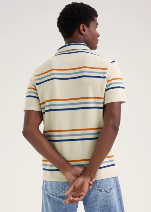 Ecru Stripe Print Textured Polo Shirt - Small Image 2