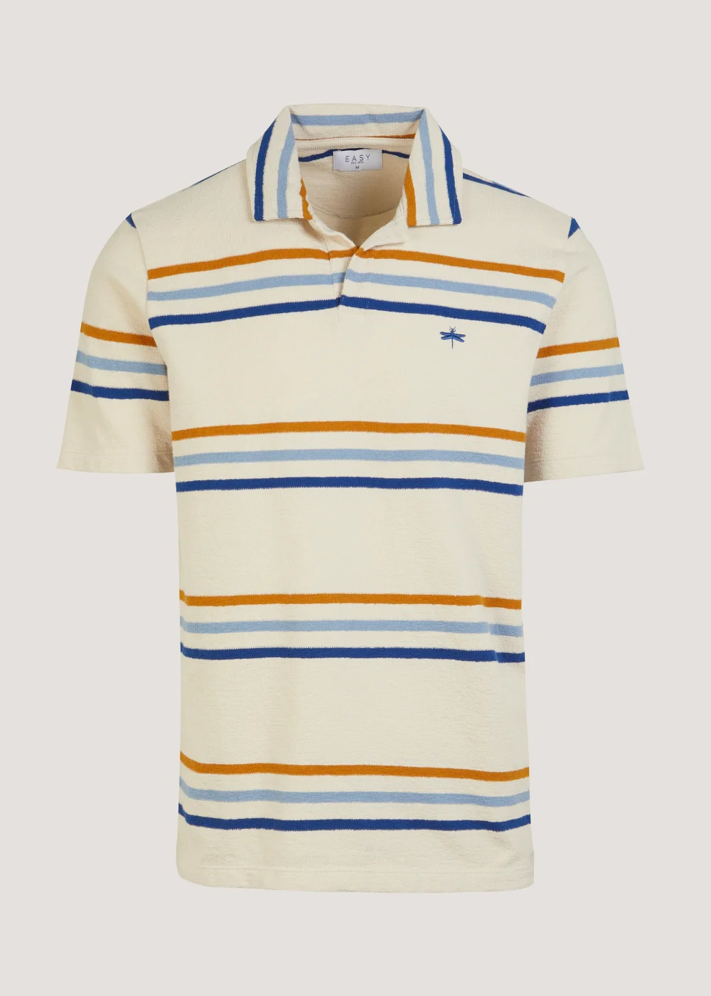 Ecru Stripe Print Textured Polo Shirt - Small Image 5