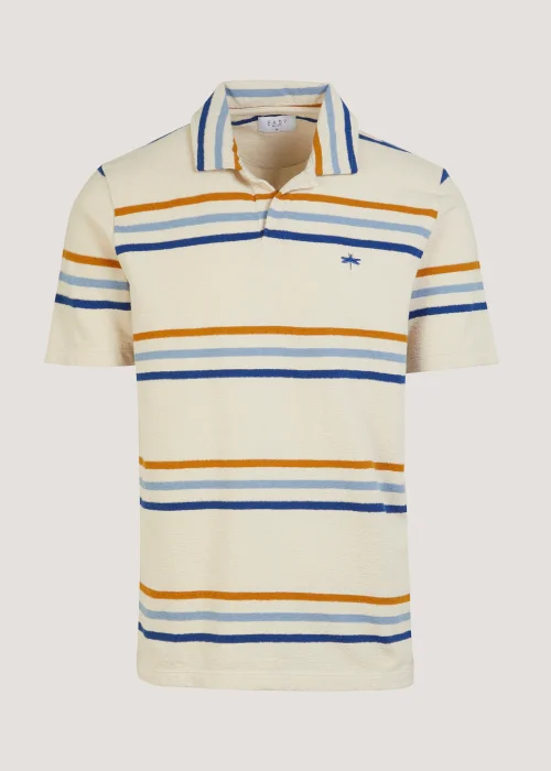 Ecru Stripe Print Textured Polo Shirt - Small Image 5