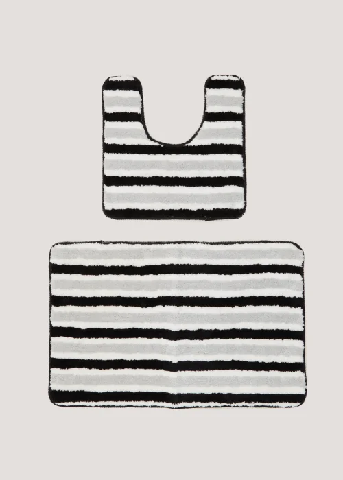 2 Piece Monochrome Stripe Quick Dry Bath & Pedestal Mat Image 1