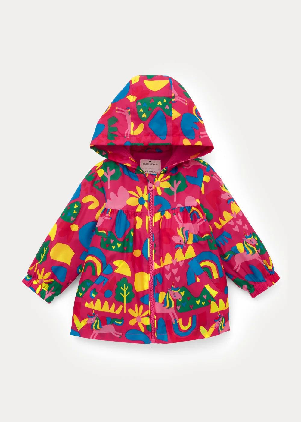 Girls Pink Unicorn Print Raincoat (9mths-6yrs) - Age 9 - 12 Months Image 1