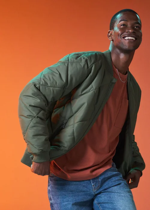 Khaki Quilted Bomber Jacket - S Image 2