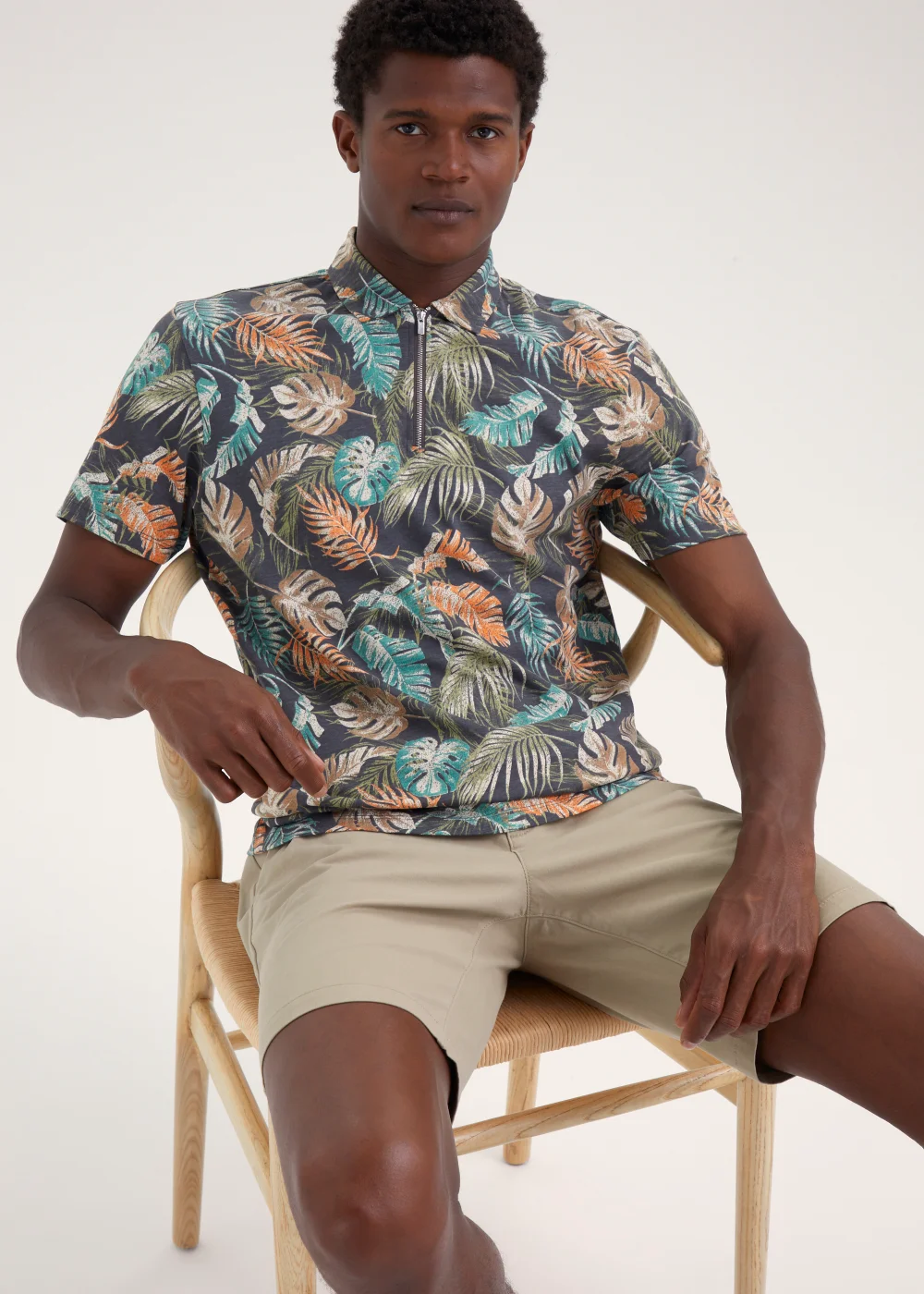 Rust Ghost Leaf Print Polo Shirt - S Image 4