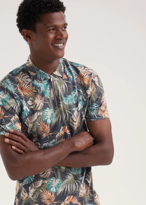 Rust Ghost Leaf Print Polo Shirt - S Image 3