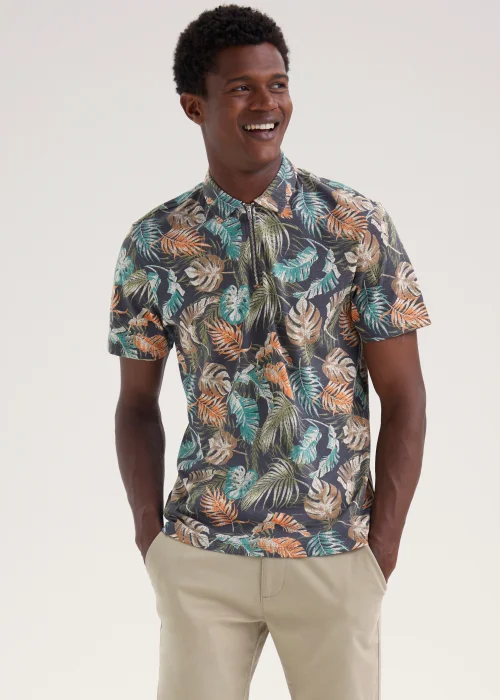 Rust Ghost Leaf Print Polo Shirt - S Image 1
