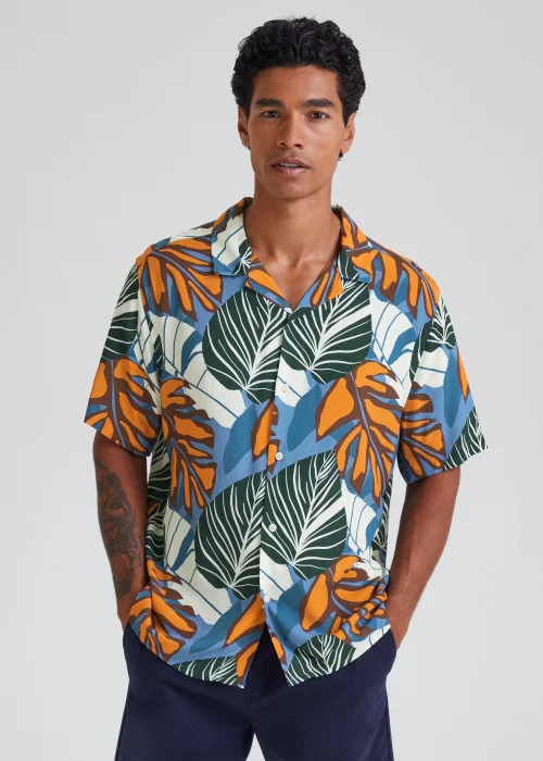 Multicoloured Leaf Print Revere Short Sleeve Shirt - Small Image 1
