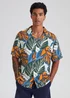 Multicoloured Leaf Print Revere Short Sleeve Shirt - Small Image 1