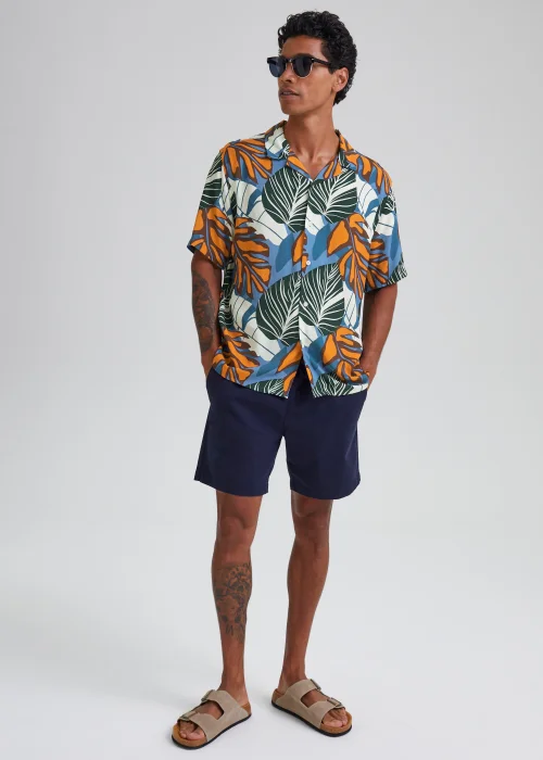 Multicoloured Leaf Print Revere Short Sleeve Shirt - Small Image 4