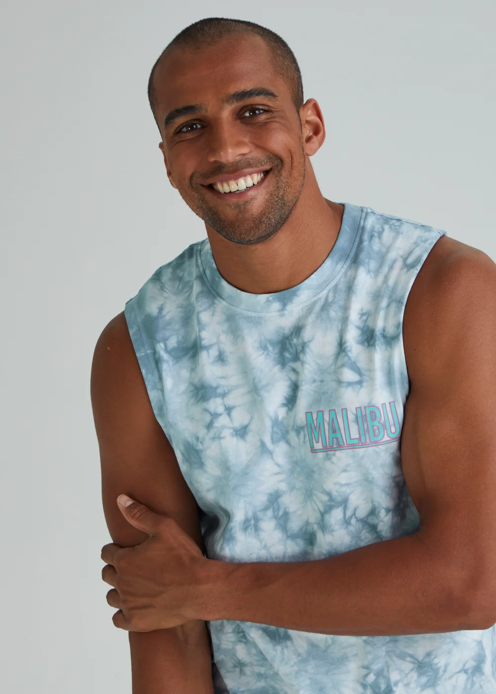 Blue Tie Dye Malibu Print Tank Top - Small Image 3