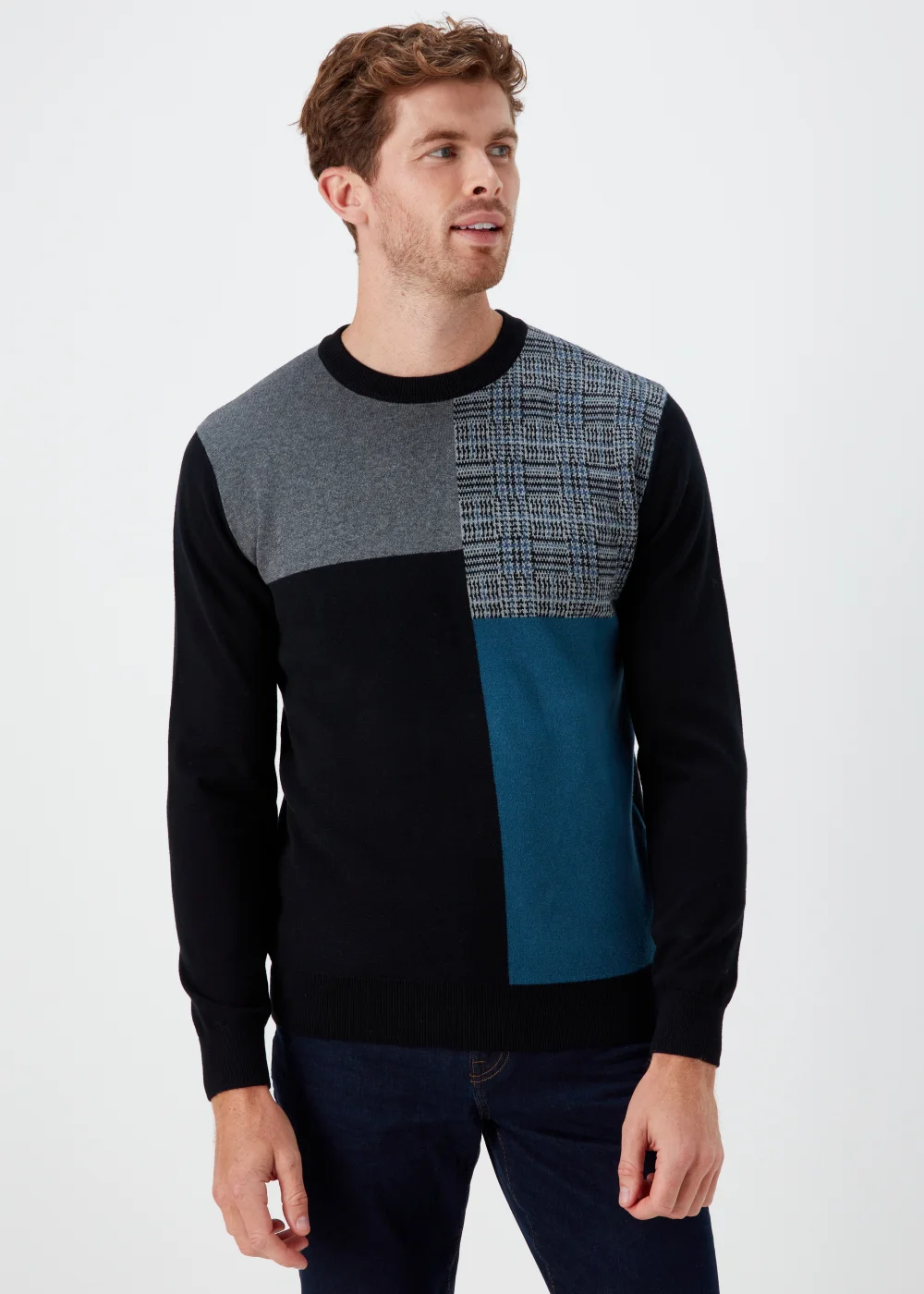 Black Block Print Crewneck Long Sleeve Jumper - S Image 1