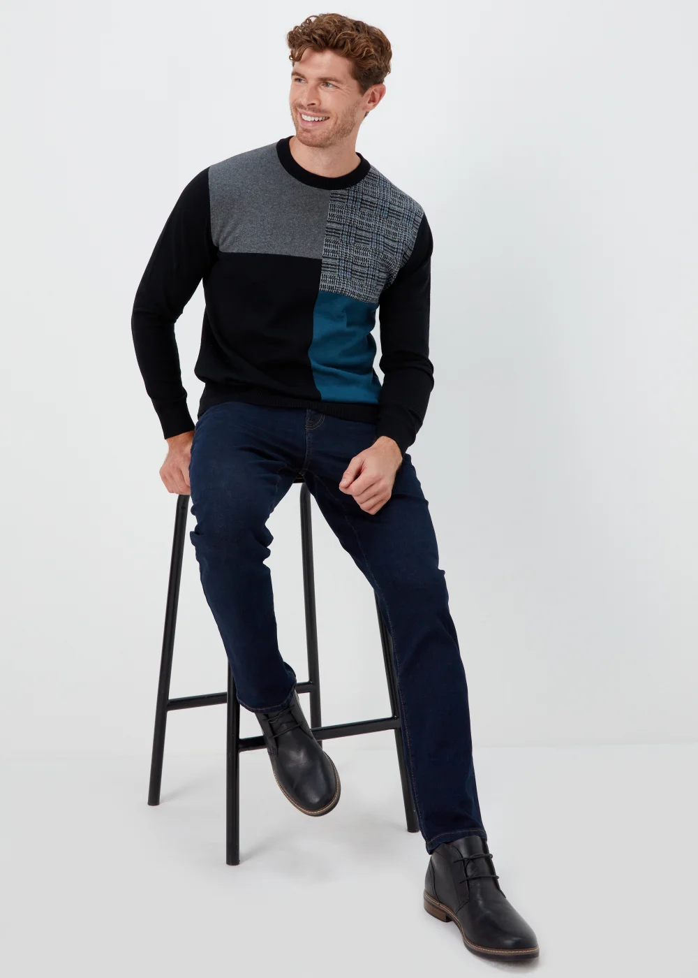 Black Block Print Crewneck Long Sleeve Jumper - S Image 4