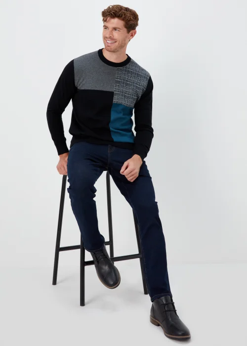 Black Block Print Crewneck Long Sleeve Jumper - S Image 4
