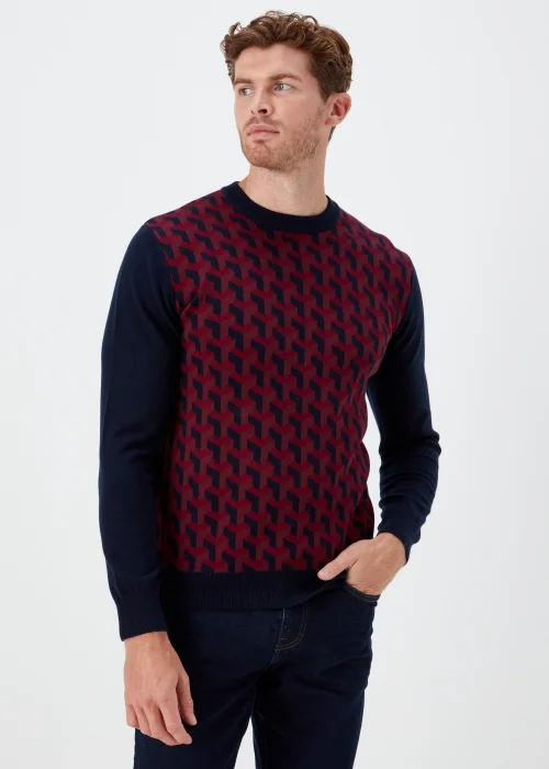 Burgundy Geo Print Crewneck Long Sleeve Jumper - Small Image 1
