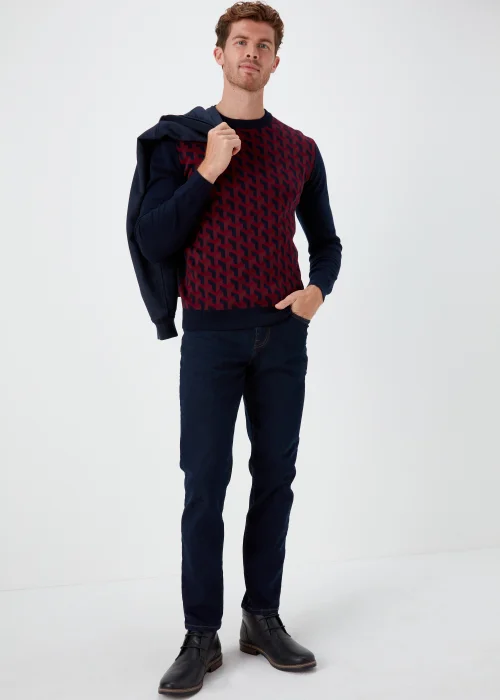 Burgundy Geo Print Crewneck Long Sleeve Jumper - Small Image 4