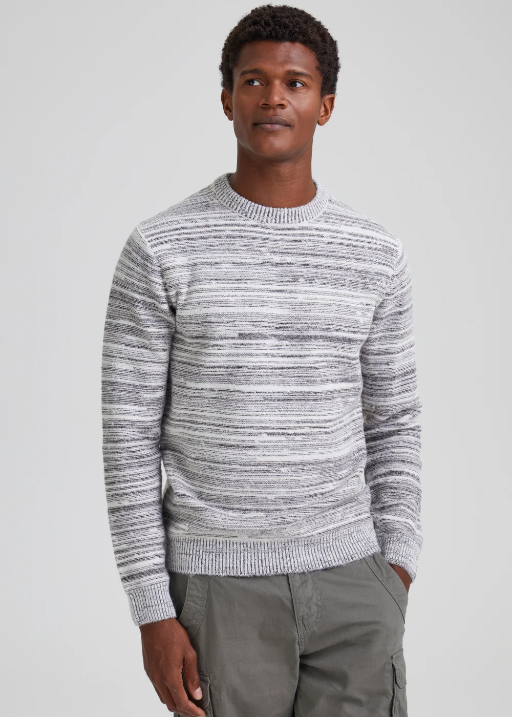 Ecru Stripe Textured Knitted Jumper - Small Image 1