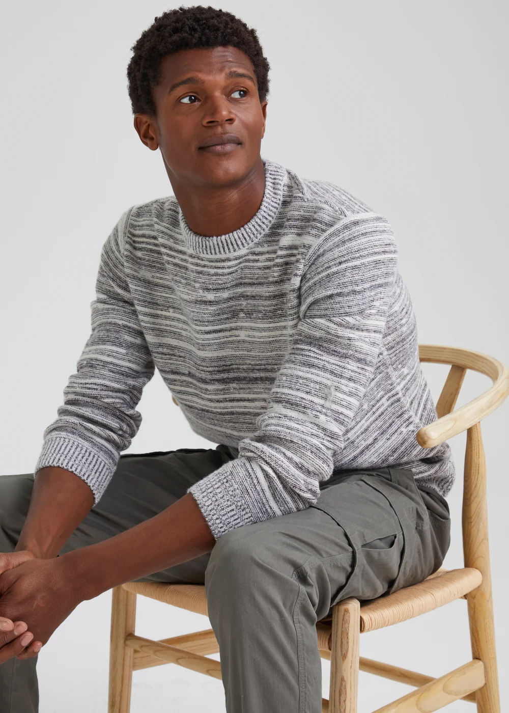 Ecru Stripe Textured Knitted Jumper - Small Image 4