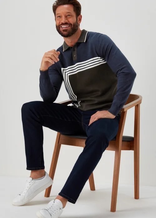 Khaki Block Print Long Sleeve Polo Shirt - S Image 4