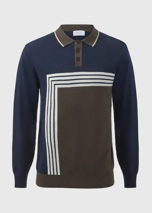 Khaki Block Print Long Sleeve Polo Shirt - S Image 5