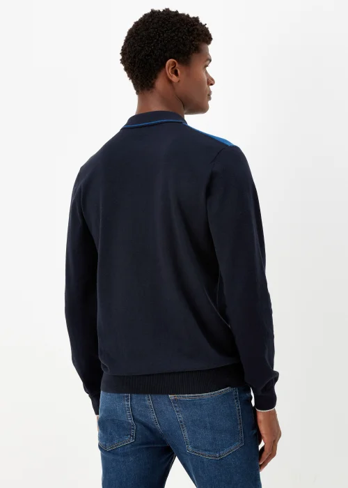 Cobalt Blue Colour Block Zip Up Long Sleeve Polo Shirt - S Image 2