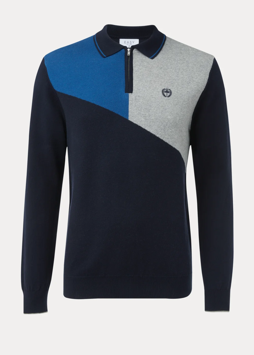 Cobalt Blue Colour Block Zip Up Long Sleeve Polo Shirt - S Image 5