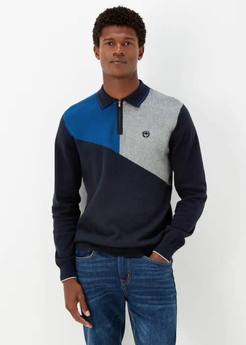 Cobalt Blue Colour Block Zip Up Long Sleeve Polo Shirt - S Image 1