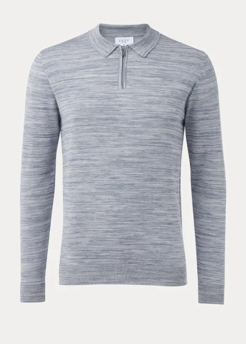 Blue Space Dye Zipped Polo Shirt - S Image 5