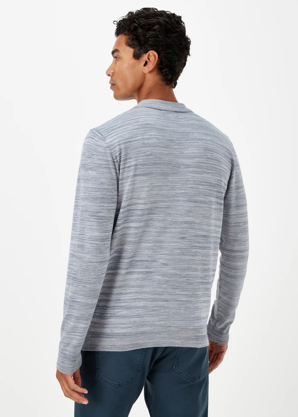 Blue Space Dye Zipped Polo Shirt - S Image 2