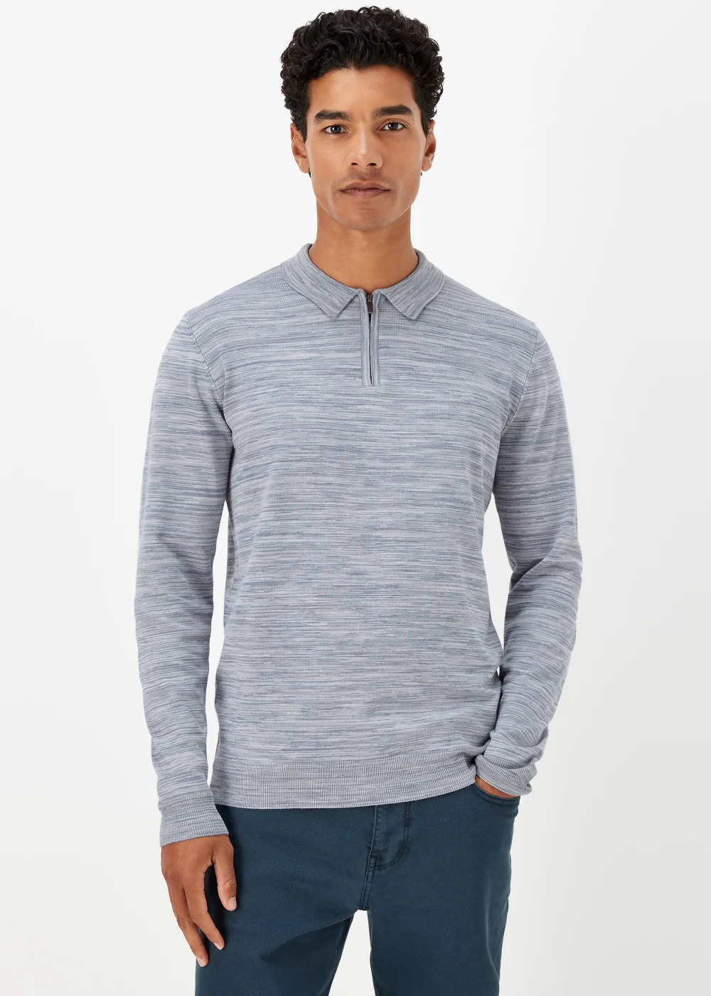 Blue Space Dye Zipped Polo Shirt - S Image 1