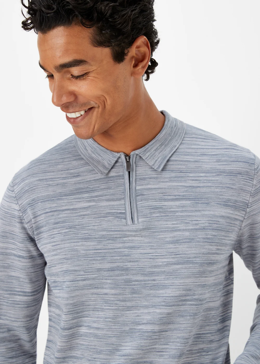 Blue Space Dye Zipped Polo Shirt - S Image 3