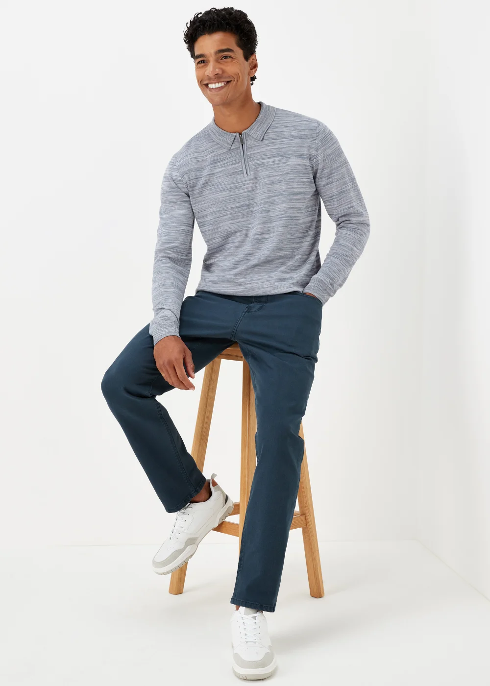 Blue Space Dye Zipped Polo Shirt - S Image 4