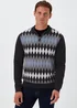 Grey Argyle Print Long Sleeve Zip Up Polo Shirt - S Image 1