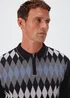 Grey Argyle Print Long Sleeve Zip Up Polo Shirt - S Image 3