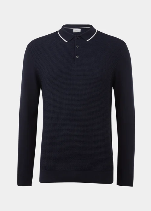 Navy Textured Polo Shirt - S Image 5